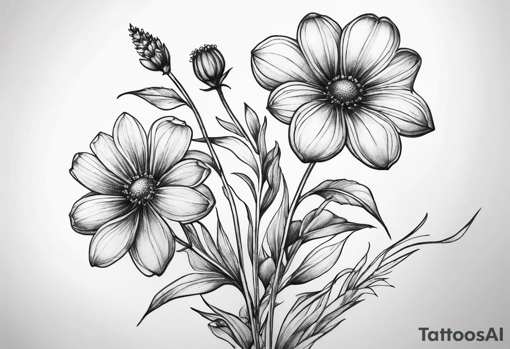 small long stem wildflowers tattoo idea