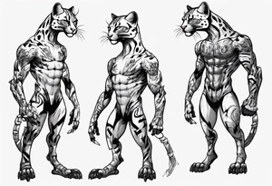 cybernetic ocelot full body teeth showing tattoo idea