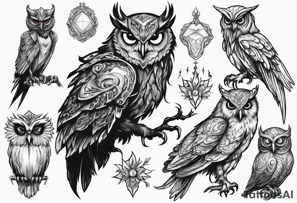 The Demon Owl Stolas, a Prince of Hell who is obsessed with gems, knowledge of astrology and poisonous plants. tattoo idea