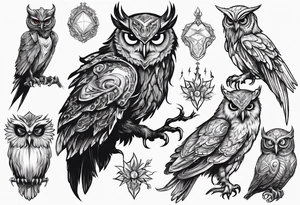 The Demon Owl Stolas, a Prince of Hell who is obsessed with gems, knowledge of astrology and poisonous plants. tattoo idea