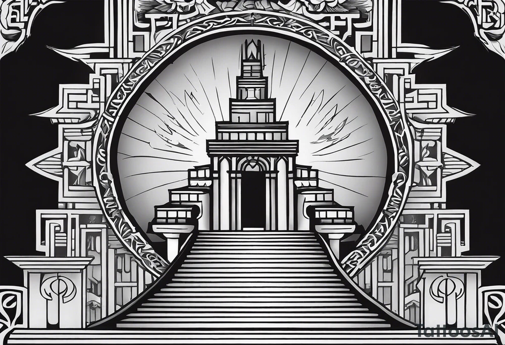 Valhalla sword shield axe
stairs mist tattoo idea