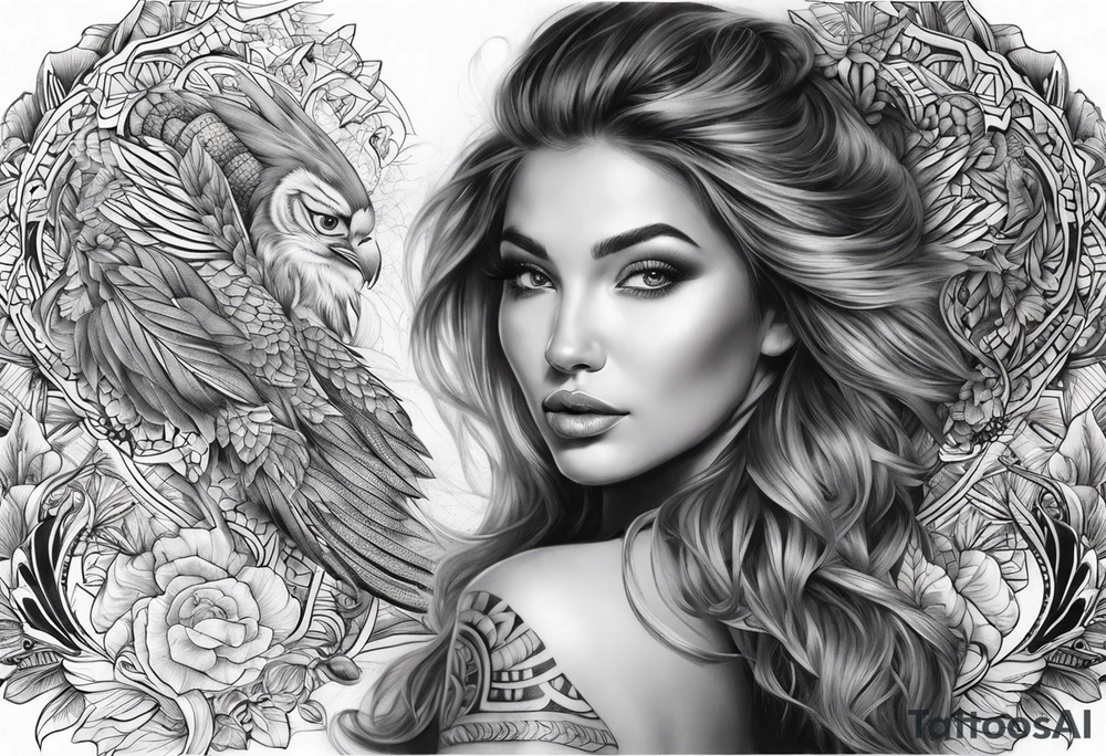 Naga kobieta z odkrytymi piersiami, anielskie skrzydła pali papierosa, tattoo idea