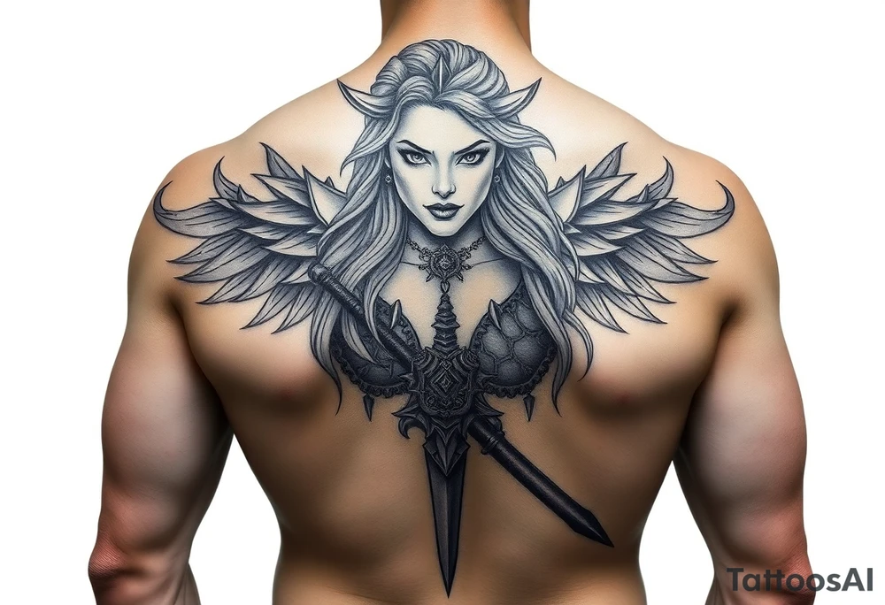 Viking goddess warrior full body sexy tattoo idea