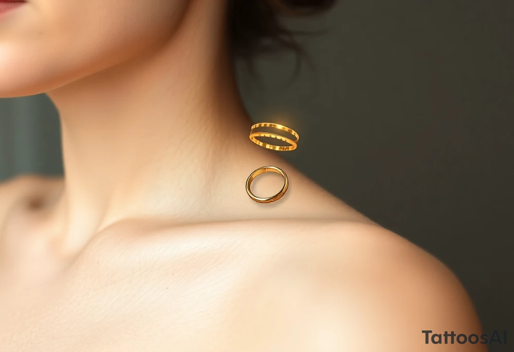 A golden wedding band floating within an angelic halo, glowing softly. tattoo idea