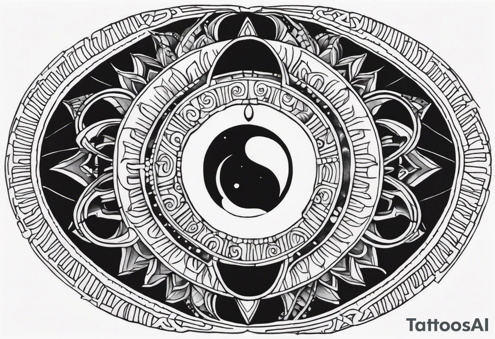 Please make me a sternum tattoo for a woman with the following details 
Mesoamerican themes like the sun and moon 
Ouroboros snake wrapped around an Orphic egg tattoo idea