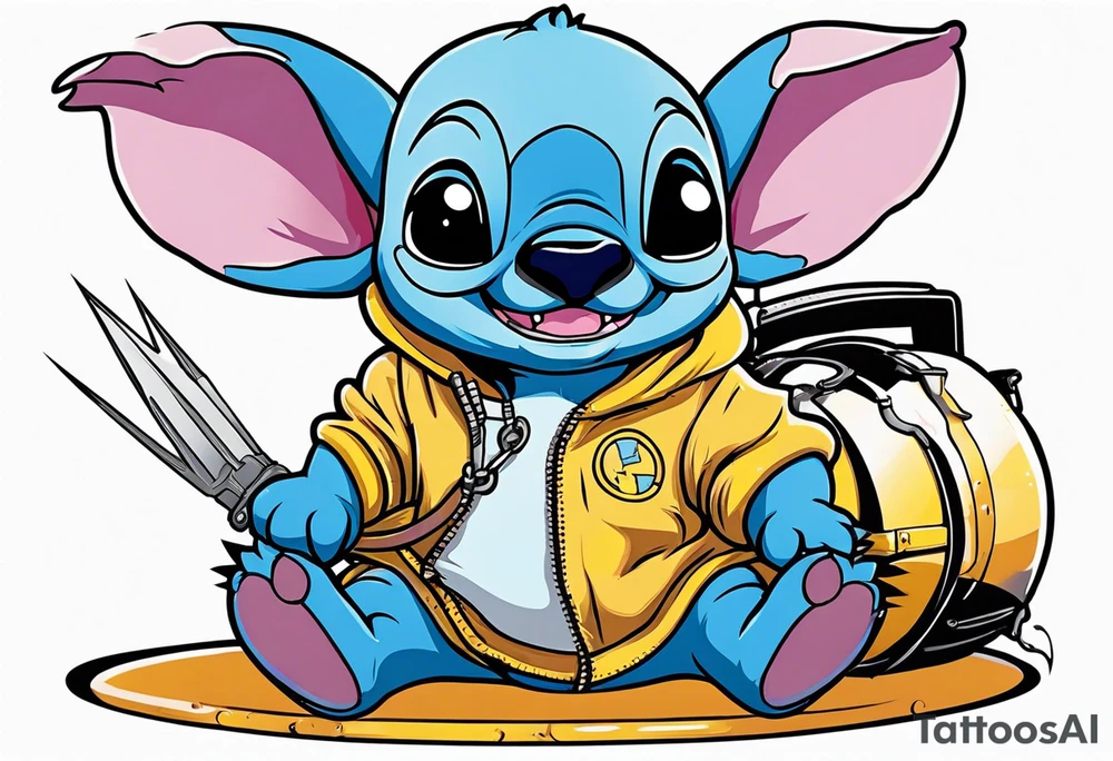 Baby stitch with welding hood tattoo idea