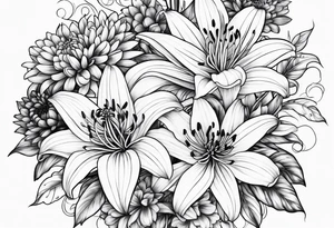 Lillies and chrysanthemums tattoo idea