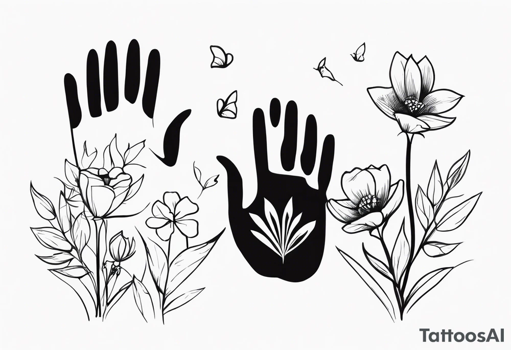 Handprints with flowers tattoo idea