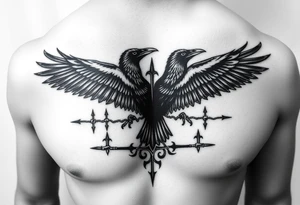 Chest tattoo, two ravens and icelandic symbols, dark brest tattoo tattoo idea