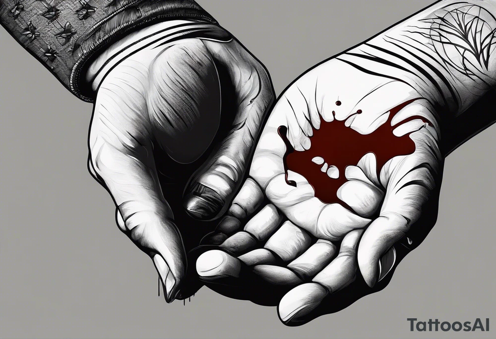 a plain human hand with the palm facing forward. There is a hole in the hand. The hole has blood dripping from it tattoo idea