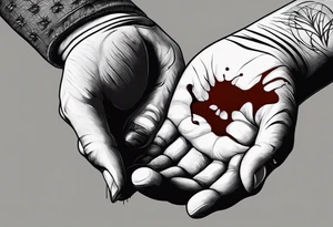a plain human hand with the palm facing forward. There is a hole in the hand. The hole has blood dripping from it tattoo idea
