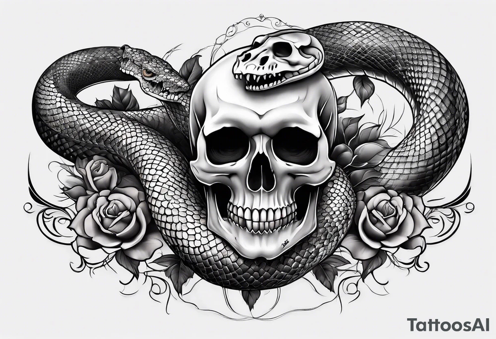 snake sleeve tattoo with skull tattoo idea