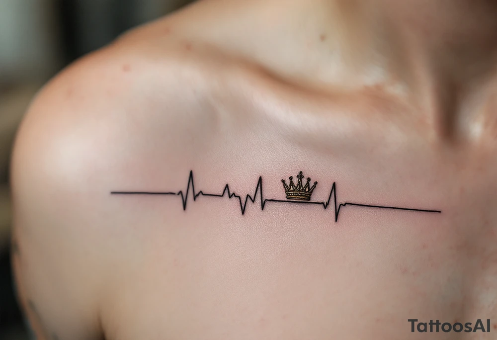 A matching heartbeat line ending in a tiny gold crown for the king and silver tiara for the queen. tattoo idea