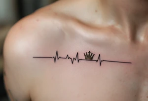 A matching heartbeat line ending in a tiny gold crown for the king and silver tiara for the queen. tattoo idea