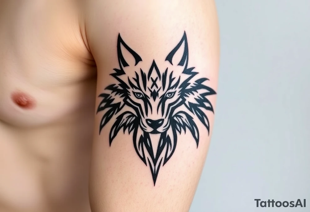 majestic tribal ING iang wolf tattoo idea