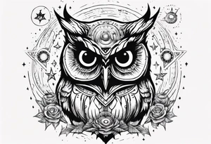 Demon Owl surrounded by cosmic magic  astrology. tattoo idea