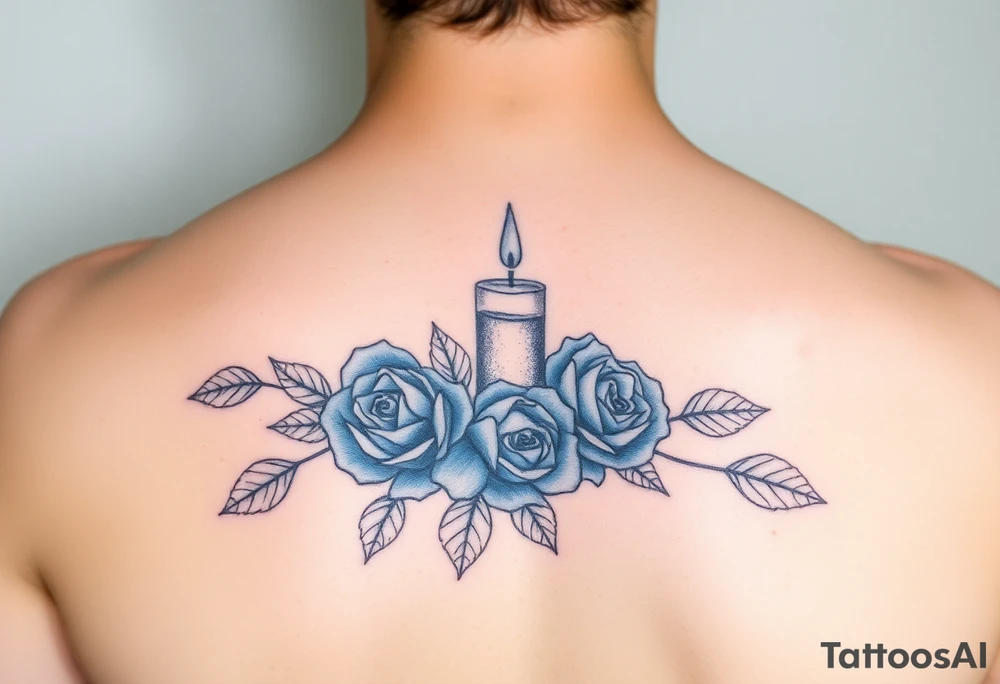 Blue roses, water, candle tattoo idea