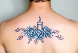 Blue roses, water, candle tattoo idea
