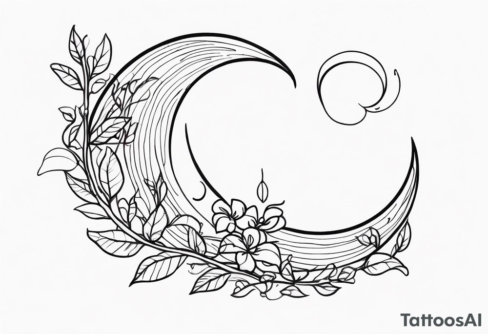 Crescent moon with a love heart inside with vines creeping down it tattoo idea