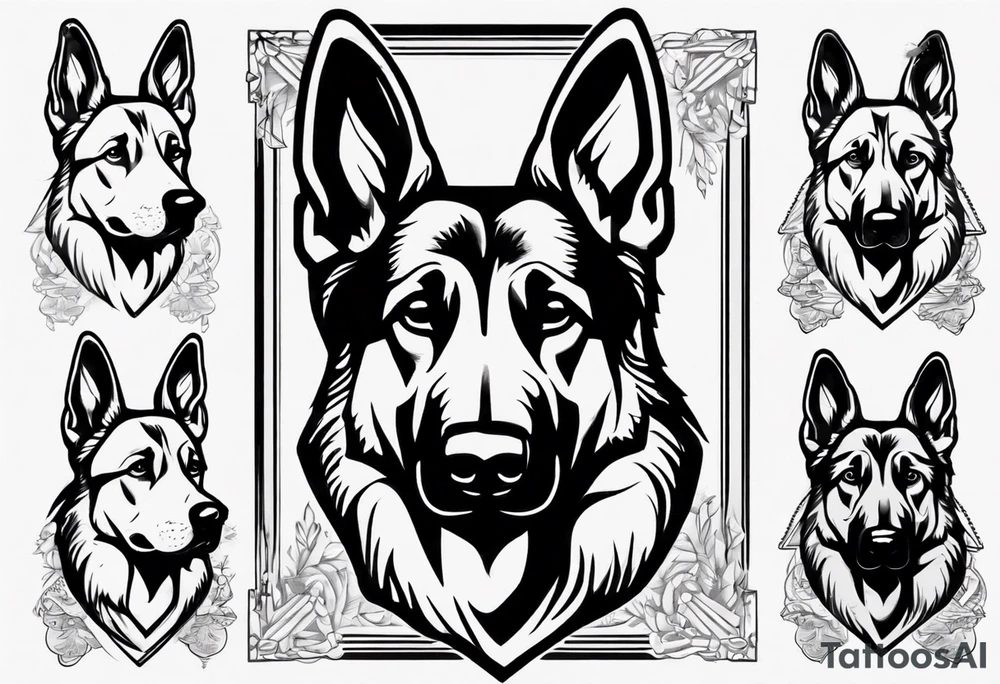 German shepherd with frame tattoo idea