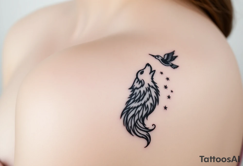 Wolf howling moon stars dove tattoo idea