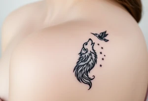 Wolf howling moon stars dove tattoo idea