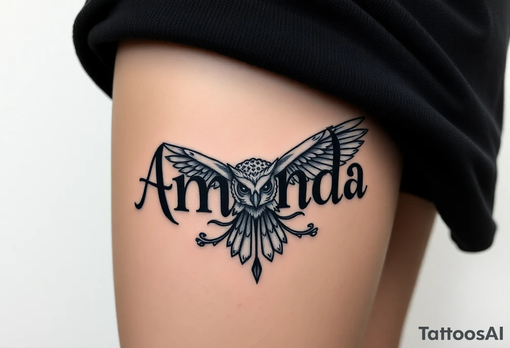Amanda name with deathly hallows and Hedwick owl tattoo idea