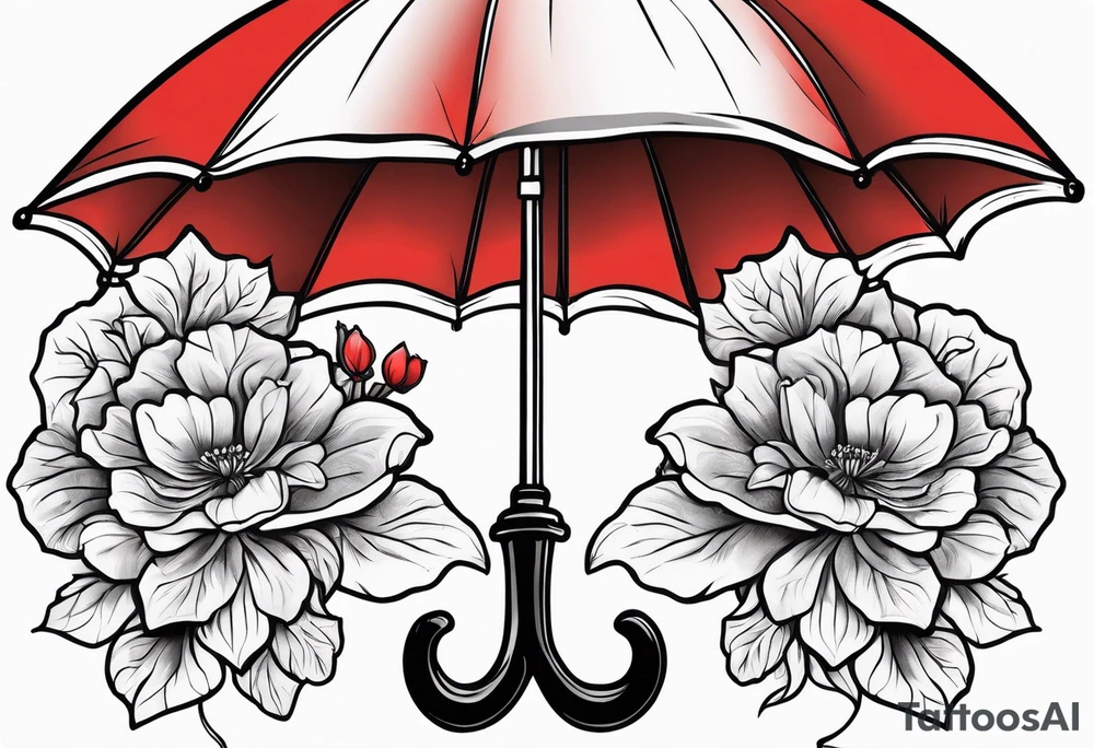 Umbrella with red geraniums tattoo idea