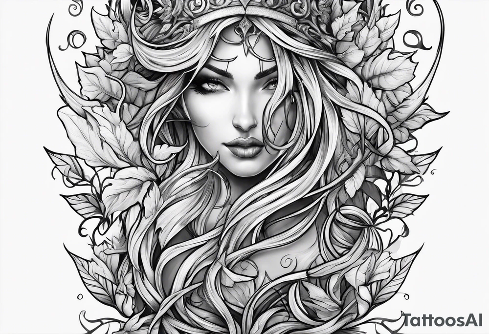Leafy vines with sword tattoo idea