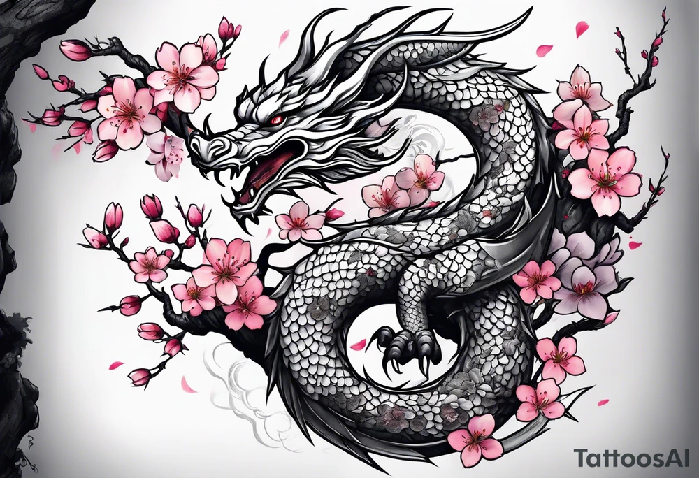 A cherry blossom dragon tattoo idea