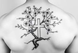 cherry blossom tree with the cross inside and some of the branches wrapping around it on my inner arm tattoo idea