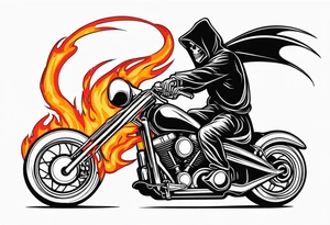 Grim Reaper on motorcycle on fire with red glowing eyes tattoo idea