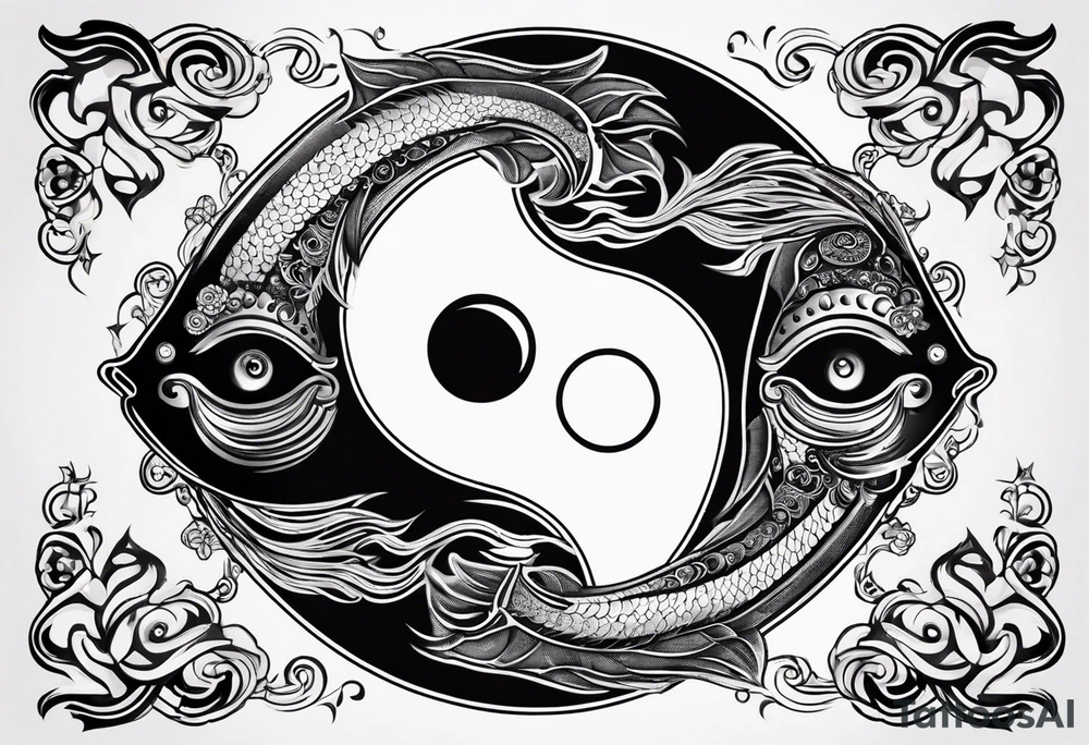 Fish yin and yang with moon tattoo idea