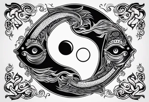Fish yin and yang with moon tattoo idea