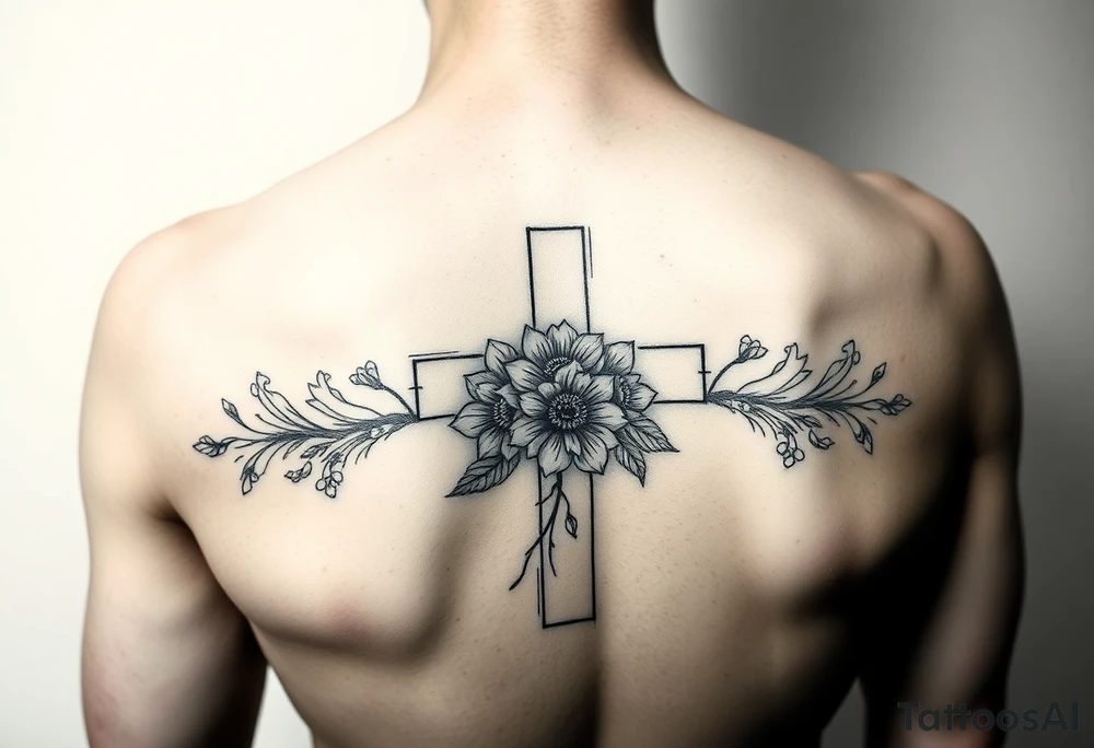 Cross outline with flowers inside tattoo idea