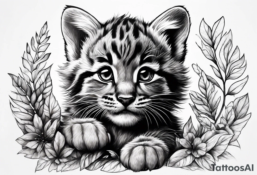 Super cute happy wildcat cub tattoo idea