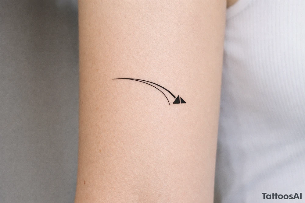 Minimalist tattoo representing a racing line approaching a racetrack apex, a simple curved line with a small geometric apex marker, inspired by motorsport driving technique tattoo idea