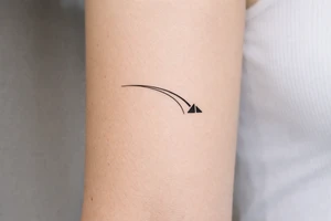 Minimalist tattoo representing a racing line approaching a racetrack apex, a simple curved line with a small geometric apex marker, inspired by motorsport driving technique tattoo idea