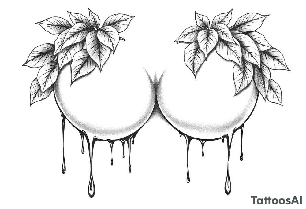 big breasts covered with leaves dripping with ink, tattoo idea