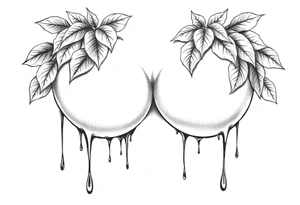 big breasts covered with leaves dripping with ink, tattoo idea