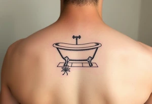Clawfoot bathtub on tile floor with lily growing out of floor tattoo idea