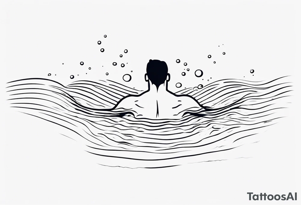 three lines mimicking water. A man swimming in the water. The man is made from simple lines only tattoo idea