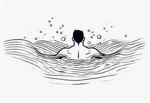 three lines mimicking water. A man swimming in the water. The man is made from simple lines only tattoo idea