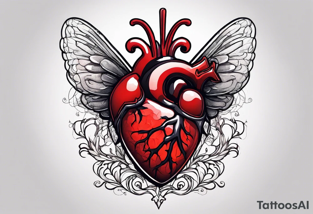 Anatomical Heart, bleeding, stitched, moth sitting on top of heart tattoo idea