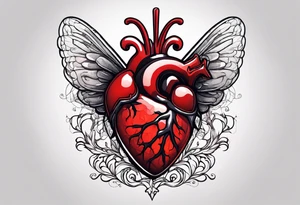 Anatomical Heart, bleeding, stitched, moth sitting on top of heart tattoo idea