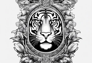 Brain in sagittal and angry cougar inside hourglass tattoo idea