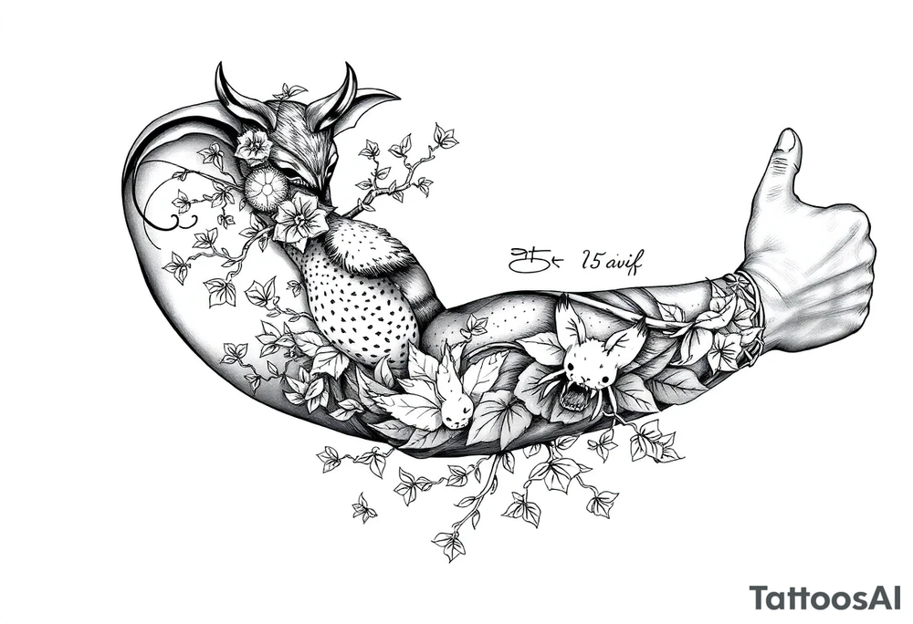 devils ivy with animals tattoo idea