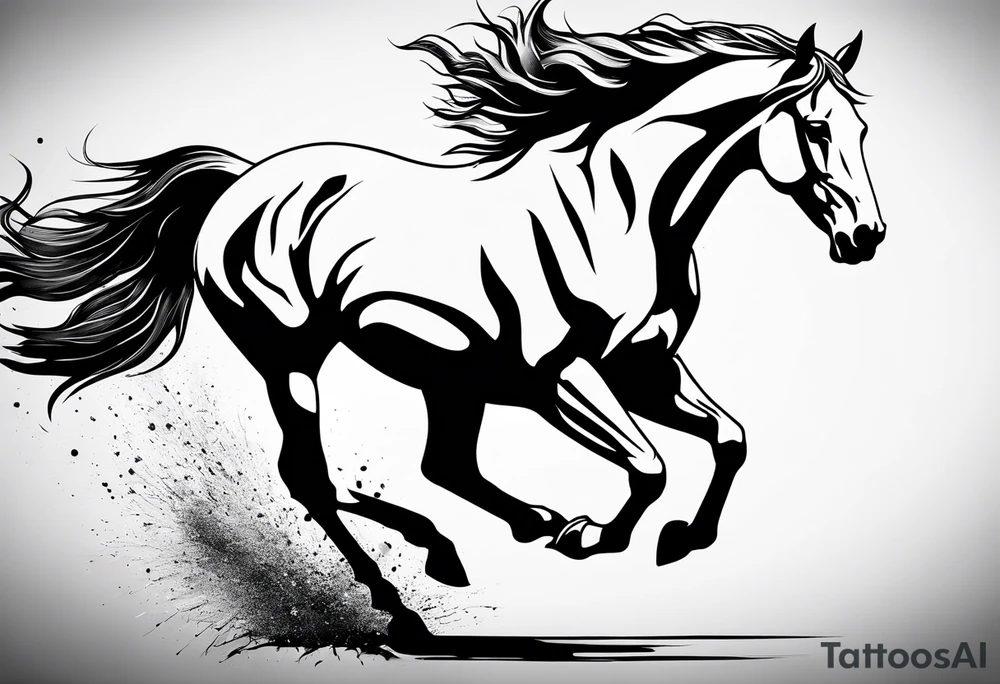Mustang horse running along blood stomping tattoo idea