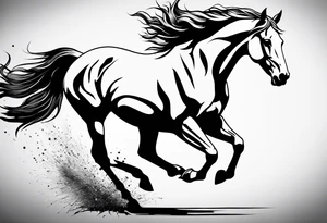 Mustang horse running along blood stomping tattoo idea