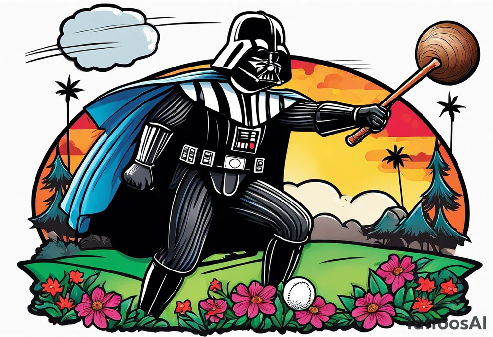 Darth Vader playing croquet with bob ross tattoo idea